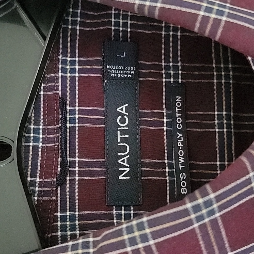 Nautica Plaid Button Down Men's Shirt Size Large 80's Two-Ply Cotton - Picture 2 of 8